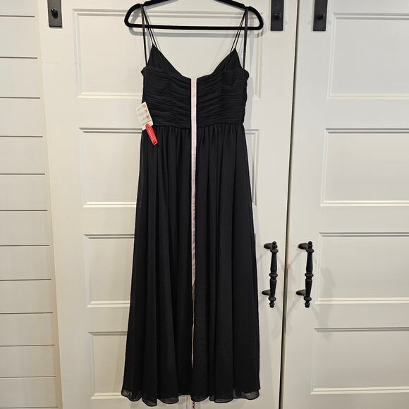 Mac Duggal 70099 V Neck Sleeveless Flowy Ruched Midi Dress Black Size XS - Picture 5 of 9